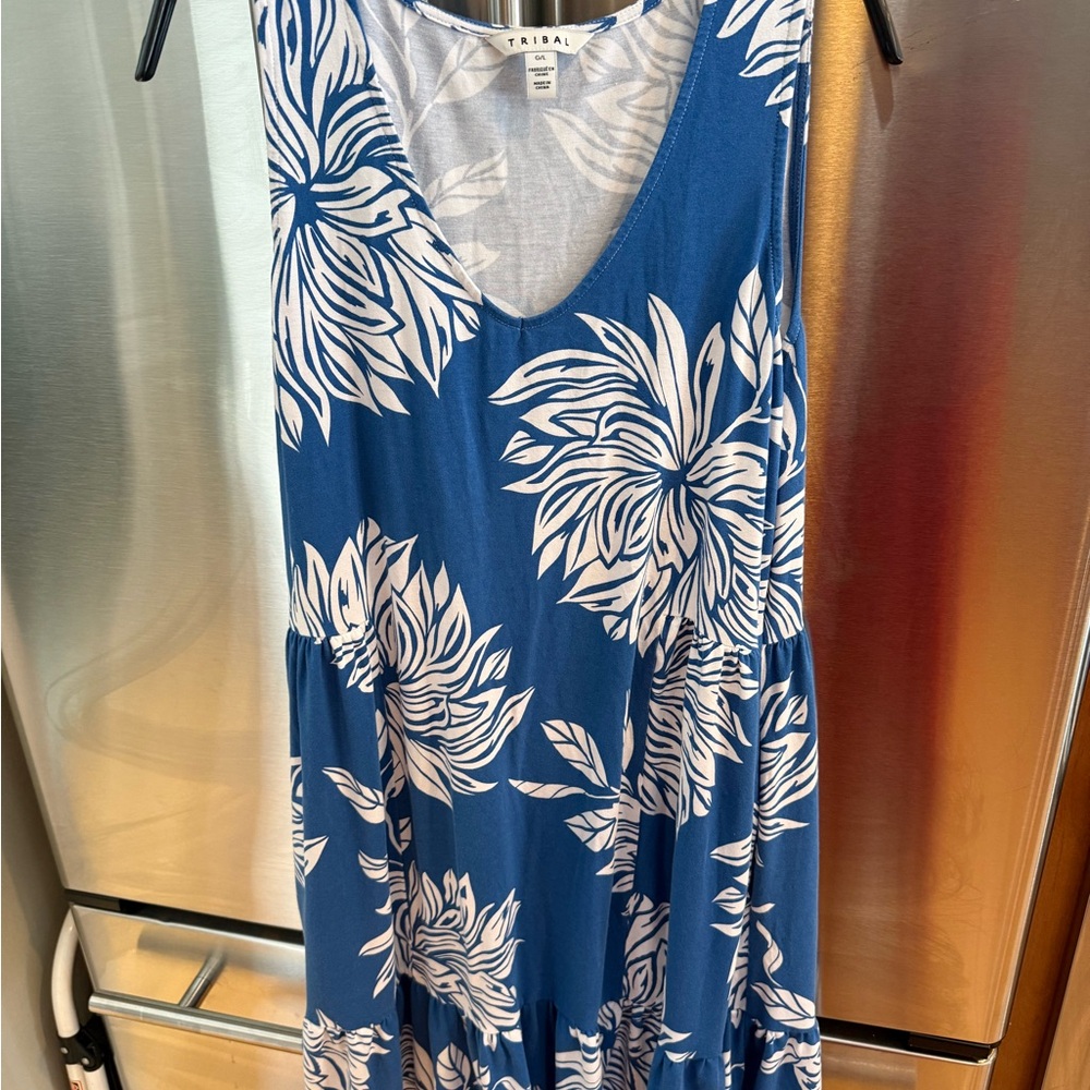 Tribal Blue and White Floral Midi Dress